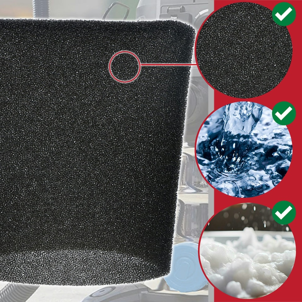 image 1 of SPARES2GO Foam Filter Sleeve compatible with Wickes 20L 215735 288557 1250W Wet & Dry Vacuum Cleaner (22cm)