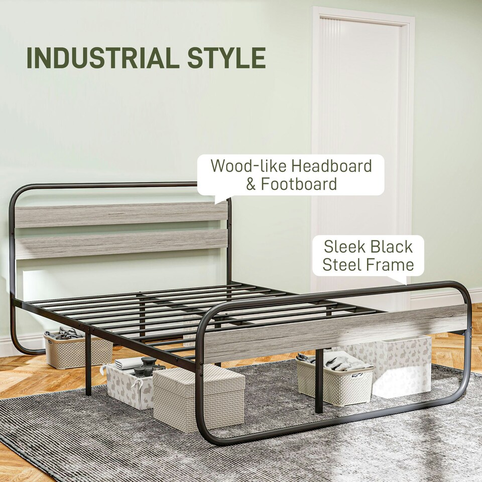 image 1 of HOMCOM 5ft Metal Platform King Size Bed Frame with Under Bed Storage