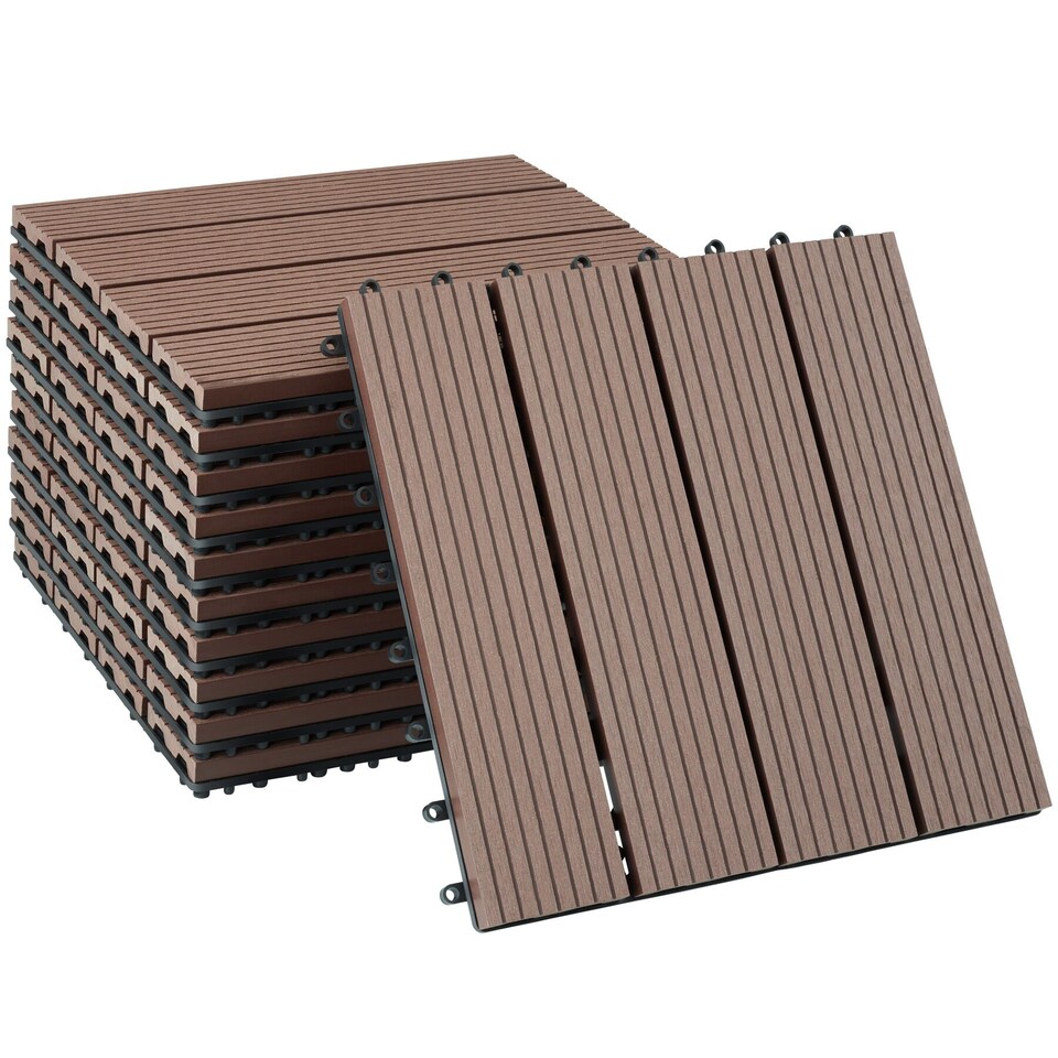 image 1 of Composite Decking Tegulas - click system, wood look, outdoor safe | Brown | brown | 31 x 31 x 2,20 cm | 11