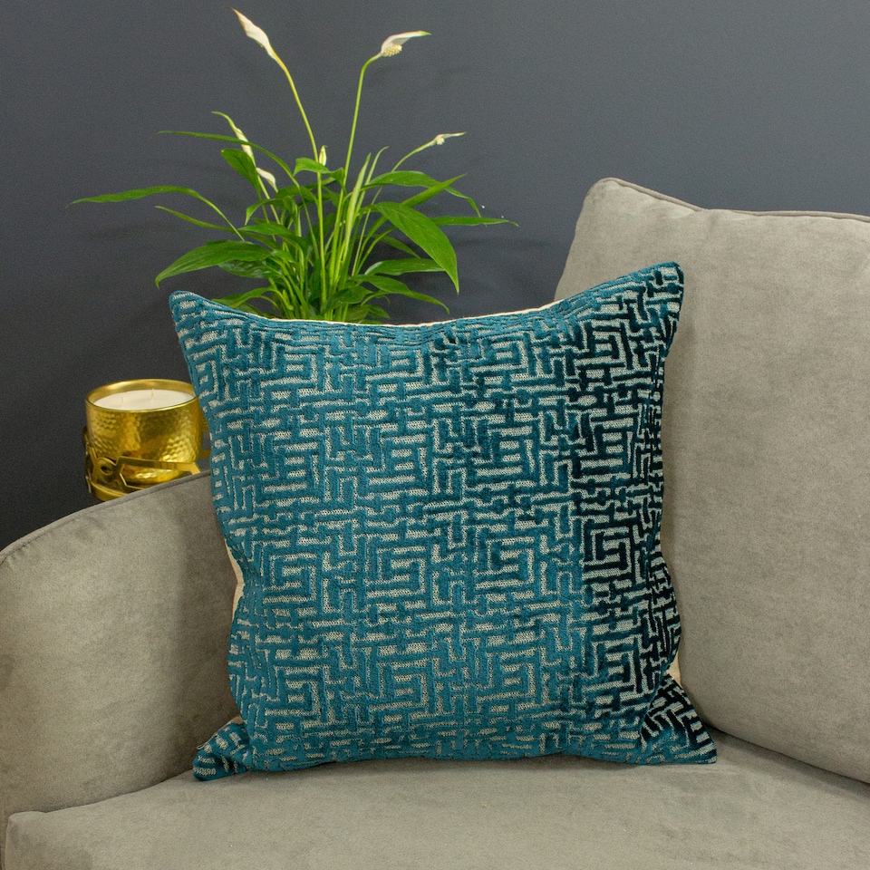 image 1 of Paoletti Delphi Velvet Jacquard Cushion, Teal, 45 x 45cm