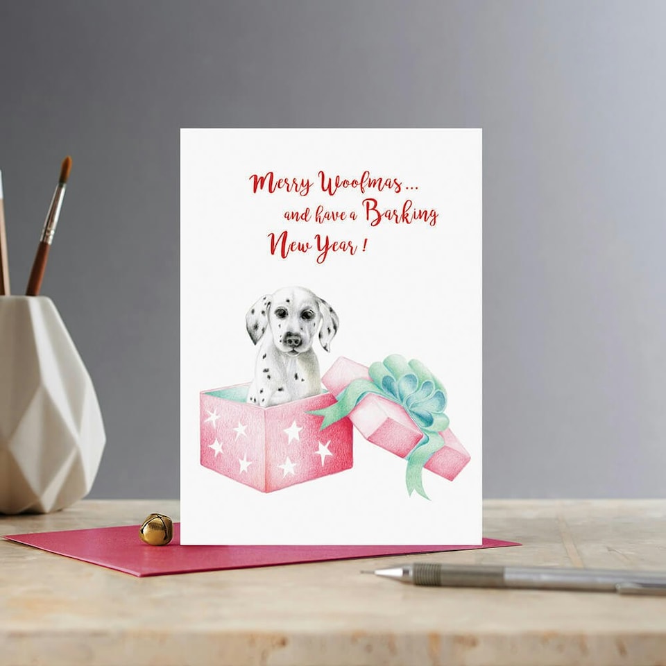 image 1 of Deckled Edge Merry Woofmas Christmas Card - Multicoloured - One Size