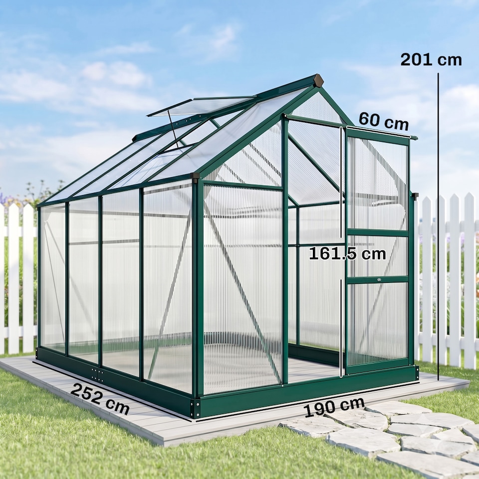 image 1 of Outsunny 6x8ft Walk-In Polycarbonate Greenhouse Plant Grow Galvanized Aluminium | Green | Dark Green | 190x252x201cm