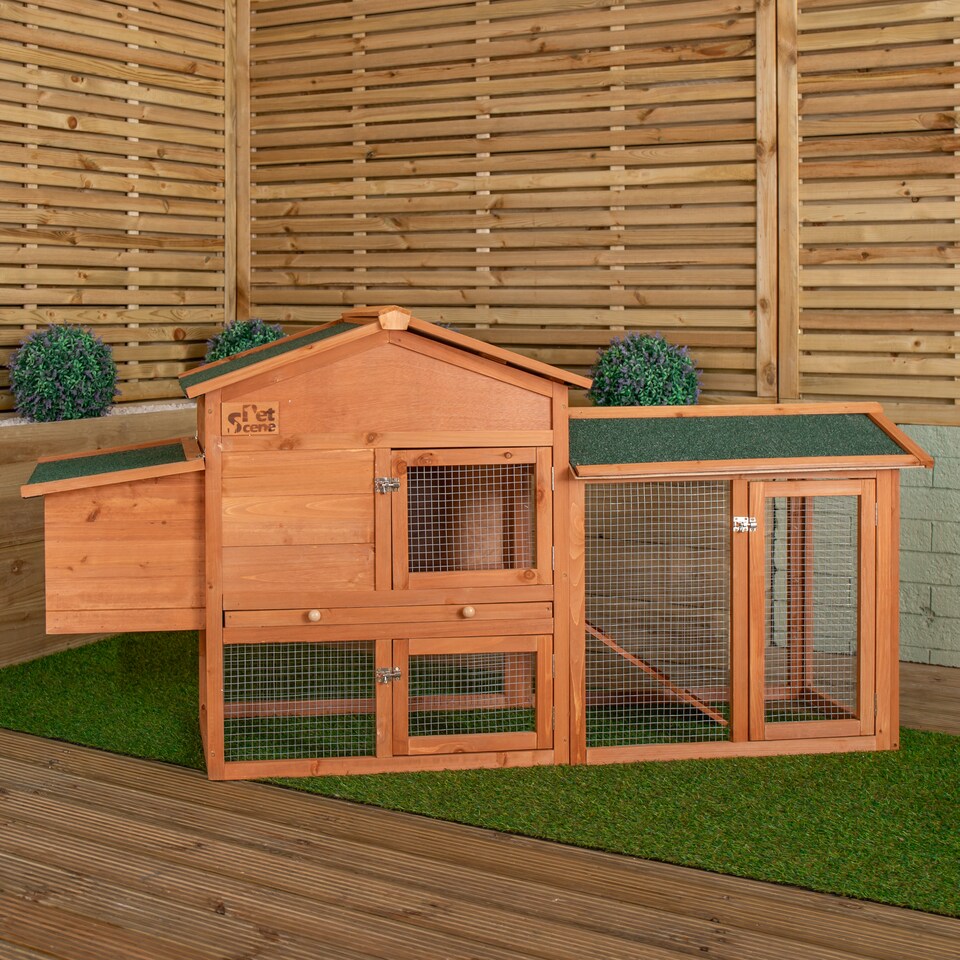 image 1 of 88cm x 1.79m Samuel Alexander Large Wooden Outdoor Hutch for Small Animals with Run