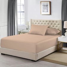 Homes-Linen 200 Thread Count 100% Egyptian Cotton 30 CM Deep Pocket Fitted Sheet N/A | Beige | Super King