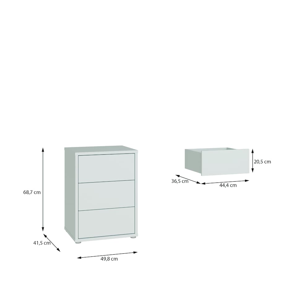 image 1 of Alice Springs Bedside Cabinet with 3 Drawers Push-to-Open in Light Grey