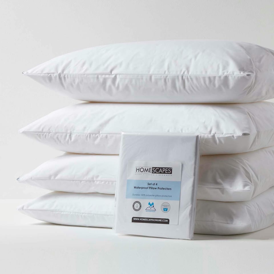 image 1 of Homescapes Waterproof Pillow Protectors Standard Size - Pack of 4 | White | Standard