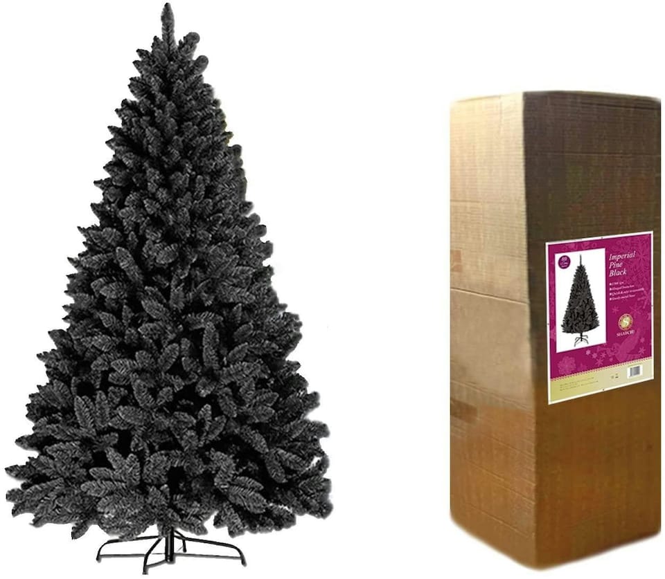 image 1 of 7FT Black Bushy Imperial Pine Artificial Deluxe Christmas Tree Hinged Branches | Black | 7.5ft
