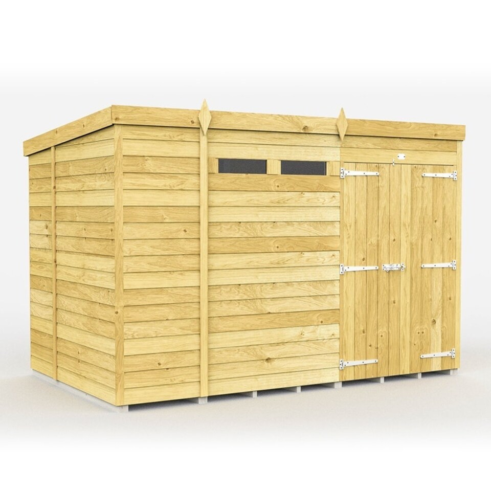 image 1 of 11 x 7 Feet Pent Security Shed - Double Door - Wood - L214 x W329 x H201 cm Brown