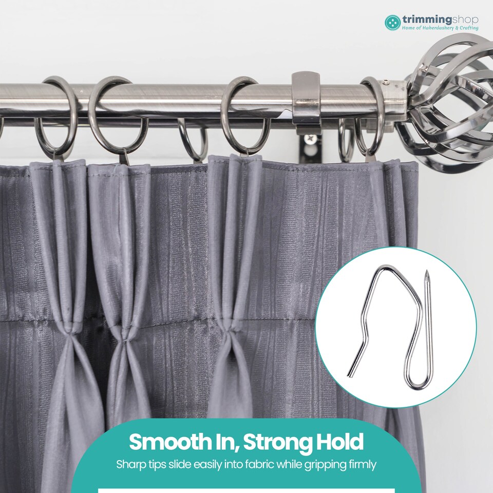 image 1 of Silver Drapery Pin Hooks, Metal Curtain Hooks - 50pcs