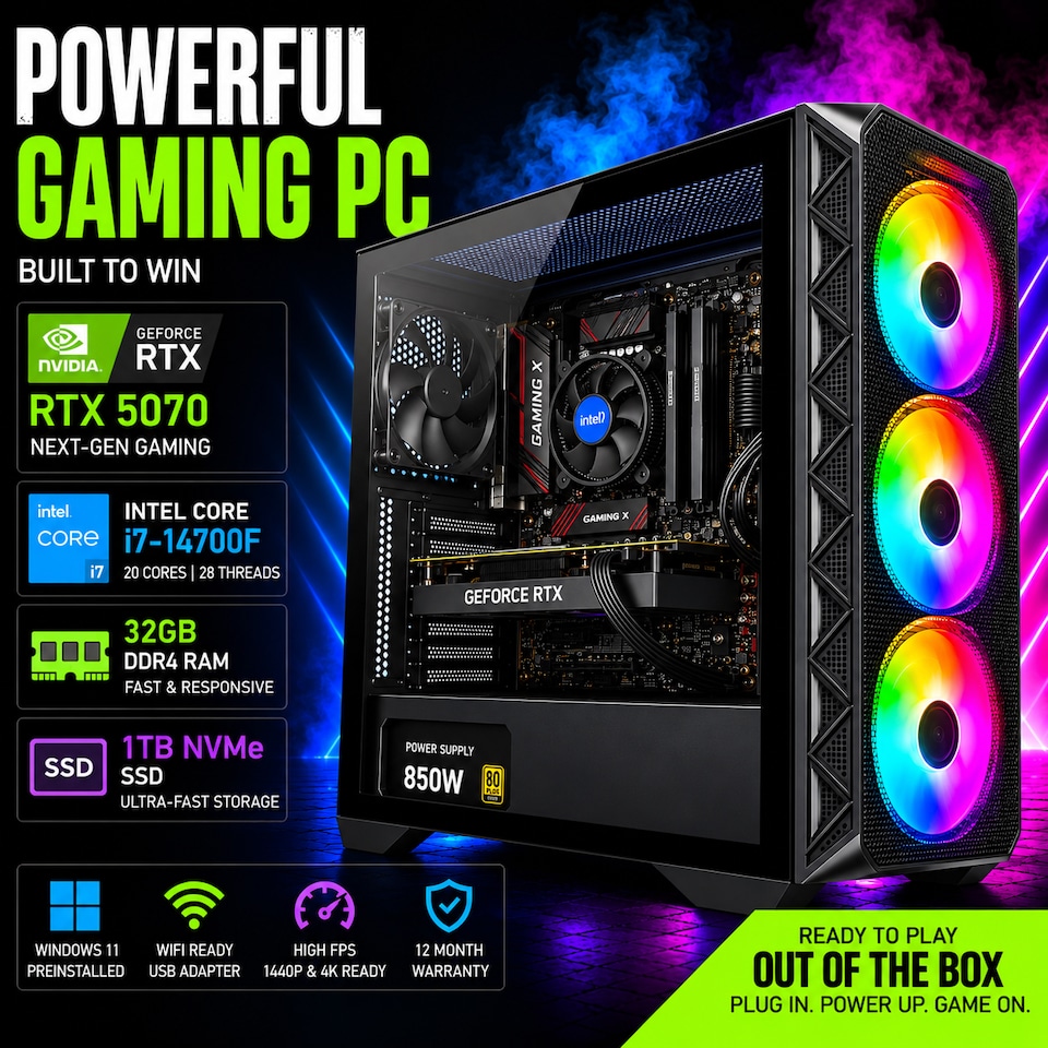 Genesis RTX 5070 Gaming PC (Most Popular) - Core i7-14700F - 32GB