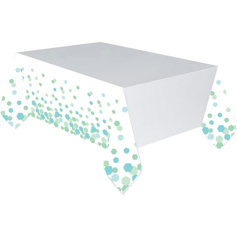 Amscan Plastic Shimmer Party Table Cover - White/Mint/Blue - One Size