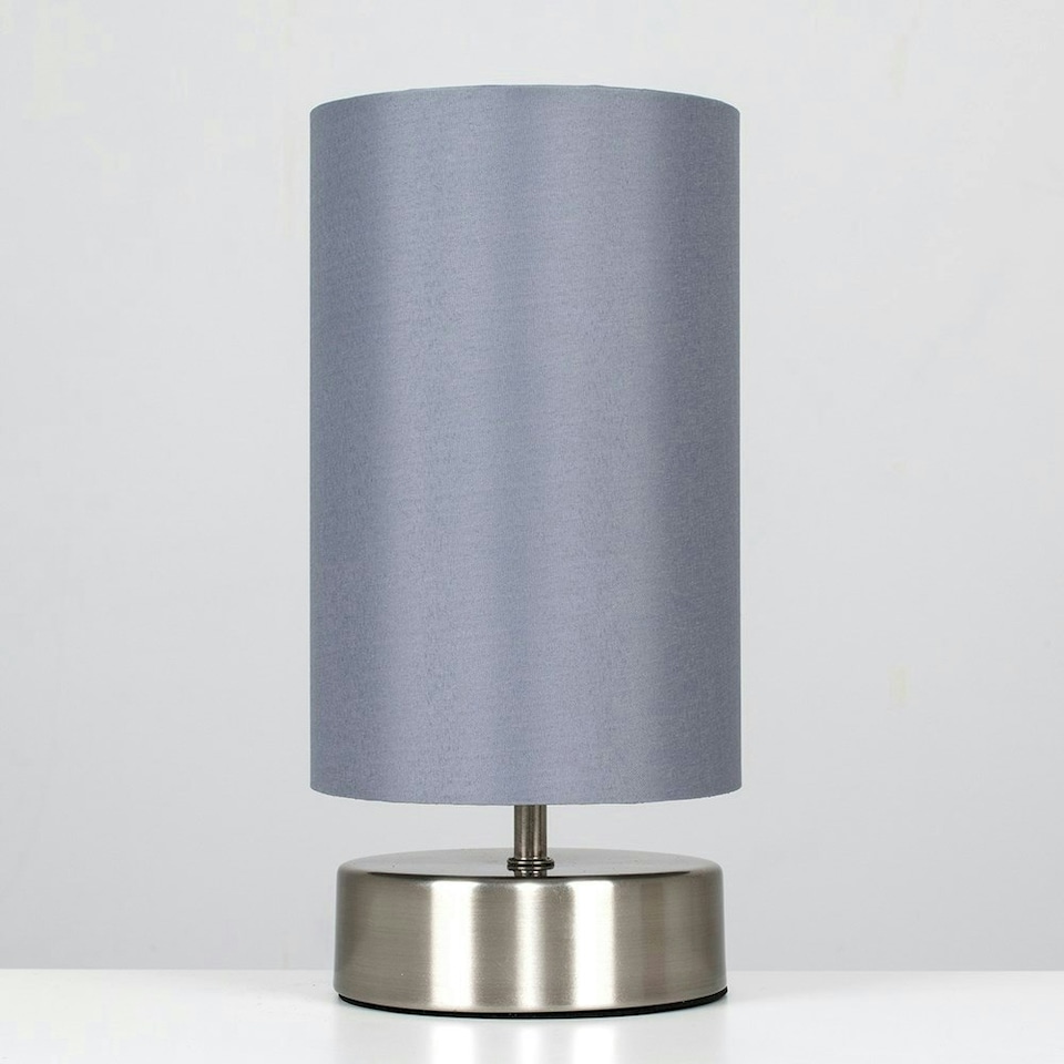 image 1 of ValueLights Francis Brushed Chrome Touch Table Lamp Grey Shade & Bulb