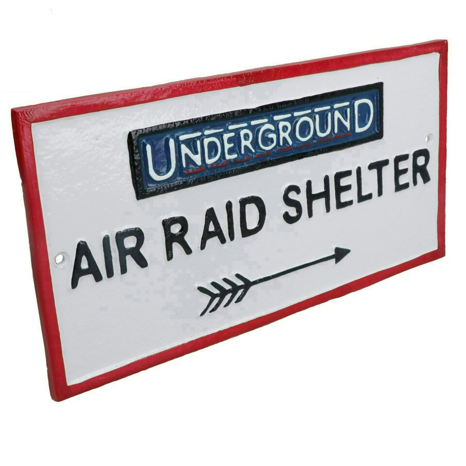 image 1 of Underground Air Raid Shelter Cast Iron Sign Plaque London Wall House Garden