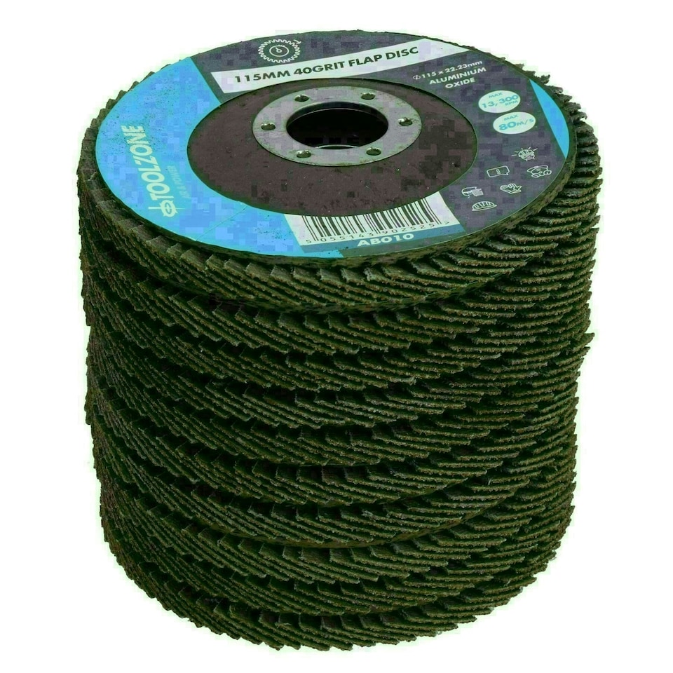 image 1 of 10 x Flap Discs 40 Grit Angle Grinder 4.5" (115mm) Flat Sanding Grinding TE230