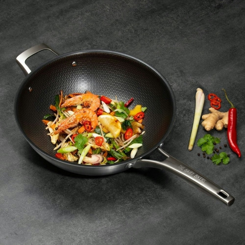 image 1 of Hairy Bikers 30cm Non Stick Wok Pan with HexGuard™ Stainless Steel Tri Ply Coating