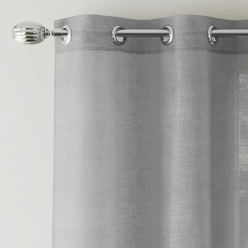 image 1 of Pair of Crete Silver Linen Look Voile Panels 183 cm (72 inch) Eyelet Panels for Bedroom and Living Room