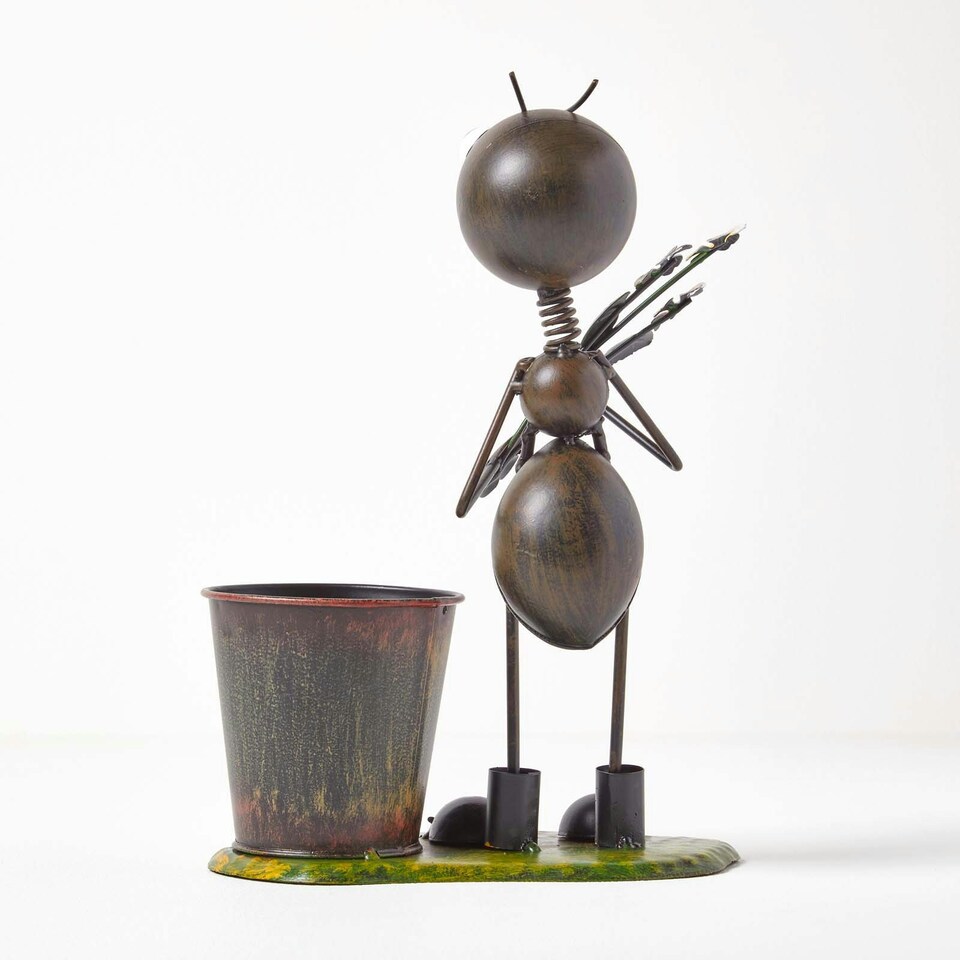 image 1 of Homescapes Metal Ant with Bouquet and Flower Pot - 32 cm Tall