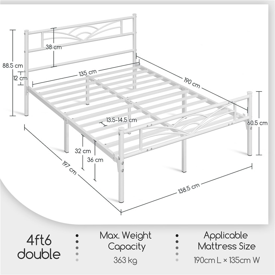 image 1 of Yaheetech Metal Platform Bed Frame with Cloud-inspired Design Headboard Antique White, 4ft6 Double