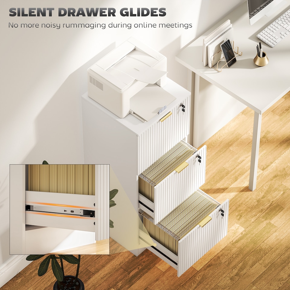 image 1 of Filing Cabinet, File Cabinet with 3 Lockable Drawers and Hanging Rails | White