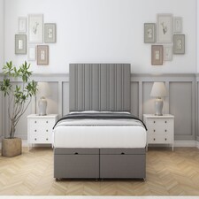 Sloomy Langston Pewter Dumfries Ottoman Bed With Mattress With 54" Floor Standing Headboard 3' Single