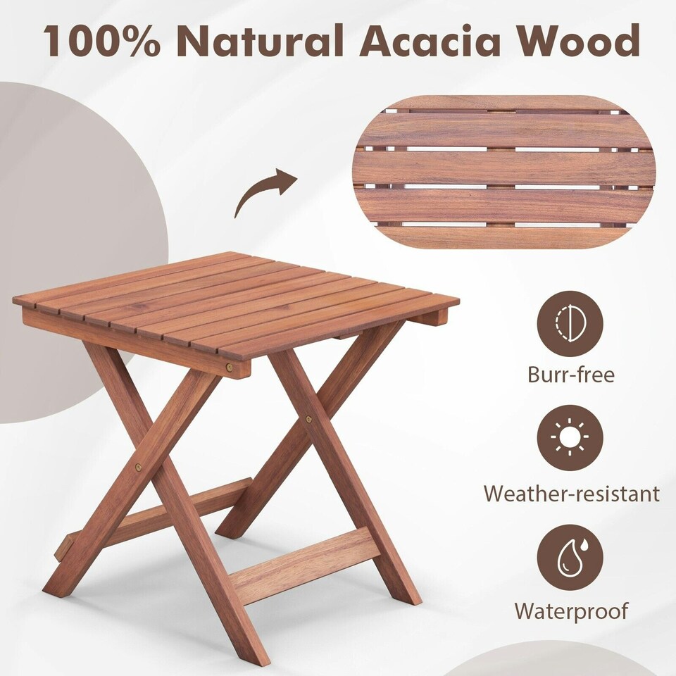 image 1 of COSTWAY Wooden Side Table Folding End Table Slatted Tabletop Brown