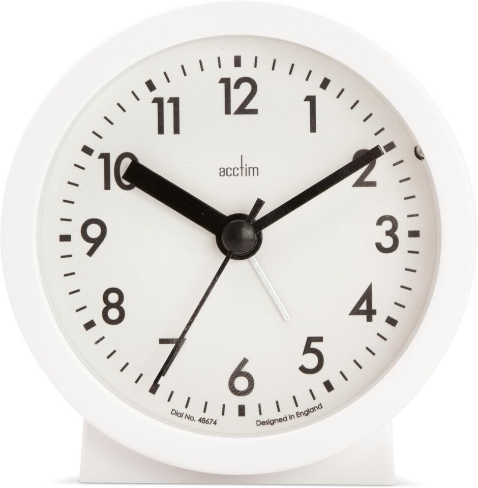 image 1 of Acctim Gaby Small Analogue Contemporary Bedside Alarm Clock | White | White