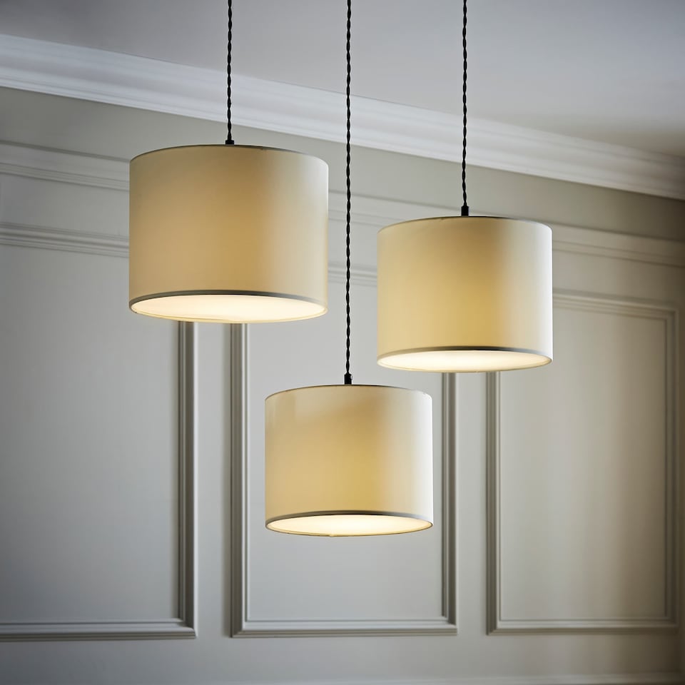 image 1 of ValueLights 3 Pack Modern Cream Drum Pendant Ceiling Light Shades With Diffusers