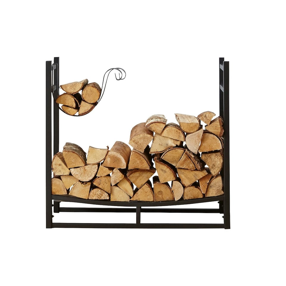 image 1 of Black Indoor Firewood Log Rack With Hooks