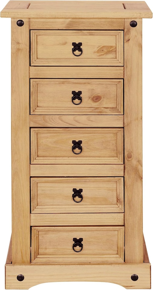 image 1 of Corona 5 Drawer Narrow Chest of Drawers Tallboy Mexican Solid Pine