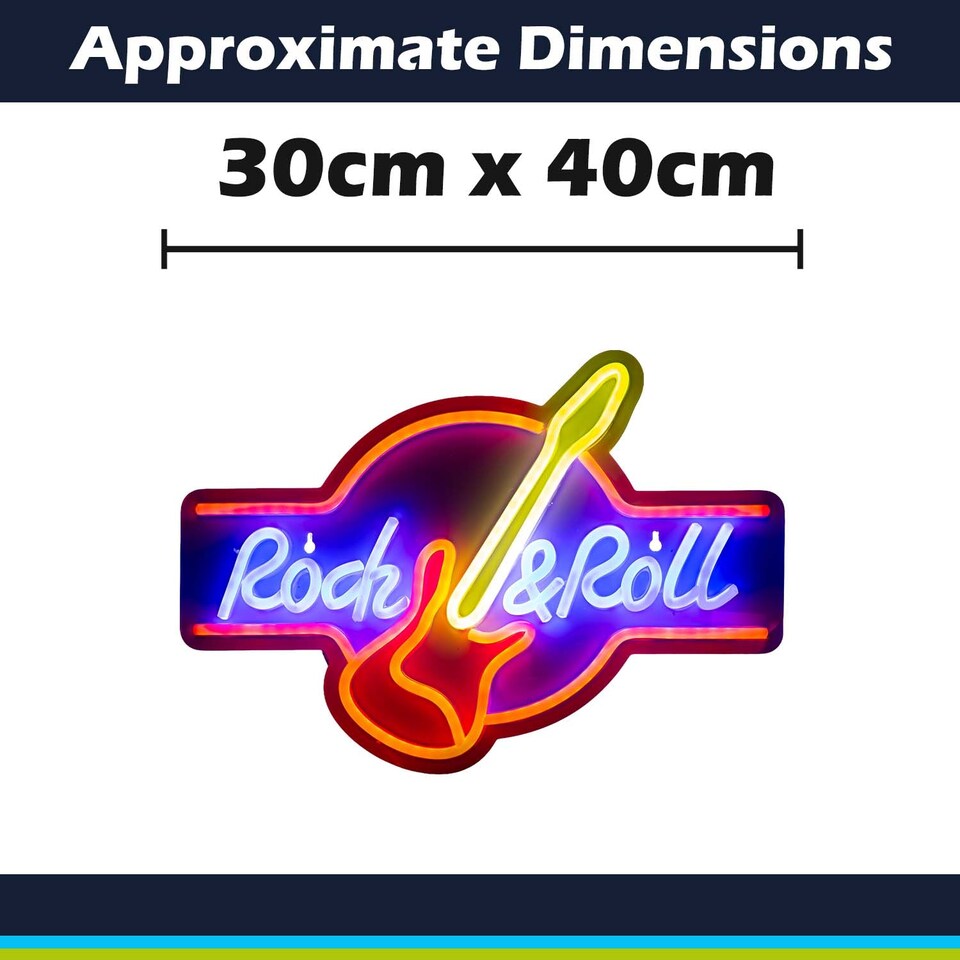 image 1 of vfm-estore Rock & Roll Neon Light USB Powered Multi-coloured 30cm x 40cm