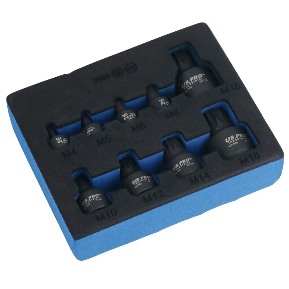 image 1 of Stubby Impact XZN Spline Triple Square Male Sockets M4 - M18 Mixed Drive 9pc