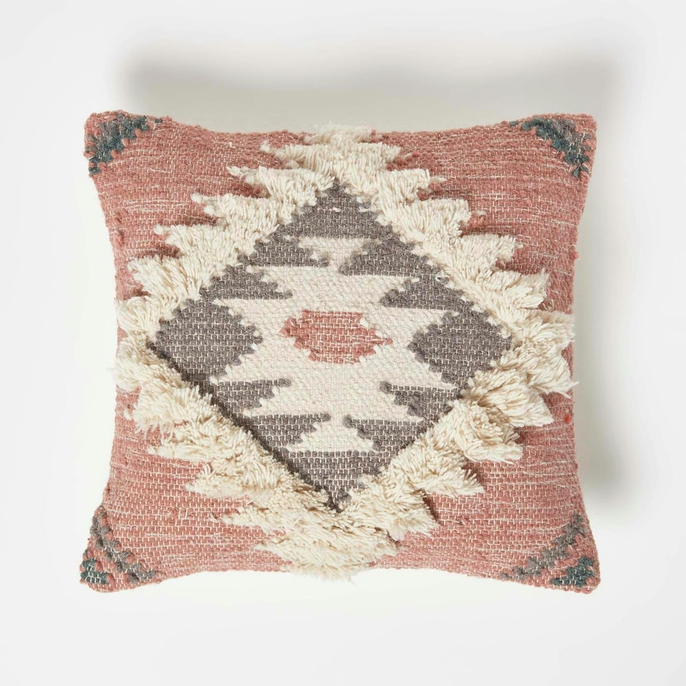 image 1 of Homescapes Pali Handwoven Traditional Kilim Cushion - 45 x 45 cm Pink