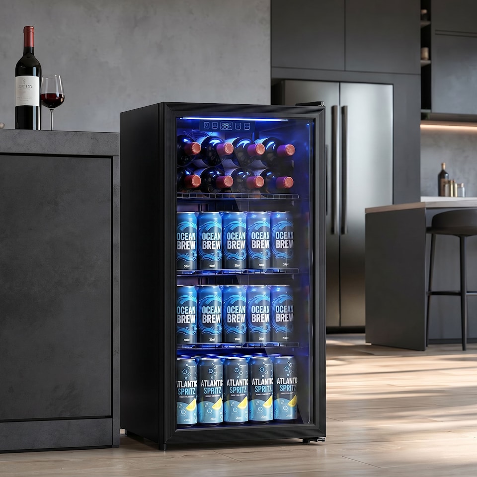 image 1 of HOMCOM 90 L Drinks Fridge, 139 Can Under Counter Freestanding Wine Cooler