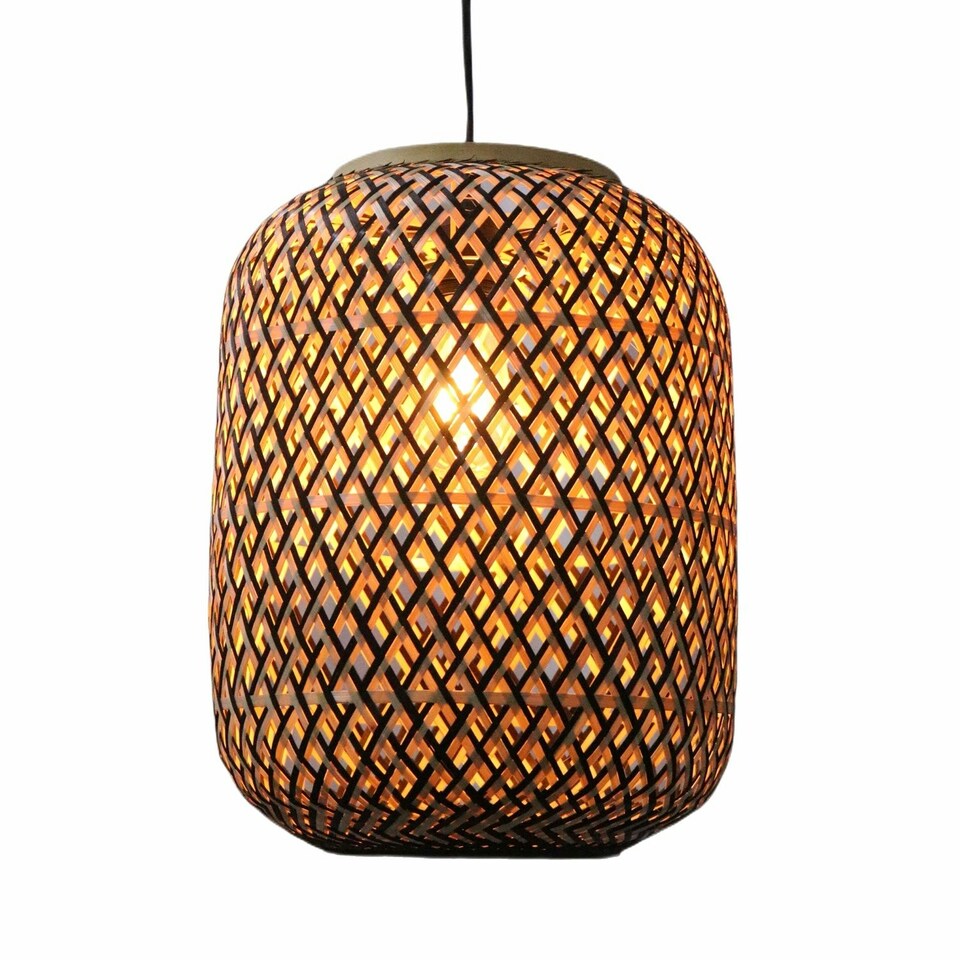 image 1 of First Choice Lighting Set of 2 Tonia Mixed Bamboo Weaved Pendant Lightshades Brown