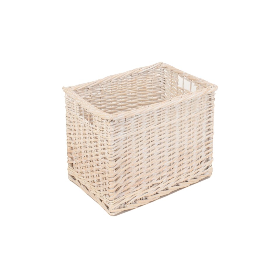 image 1 of White Wash Storage Wicker Open Basket White | White | L