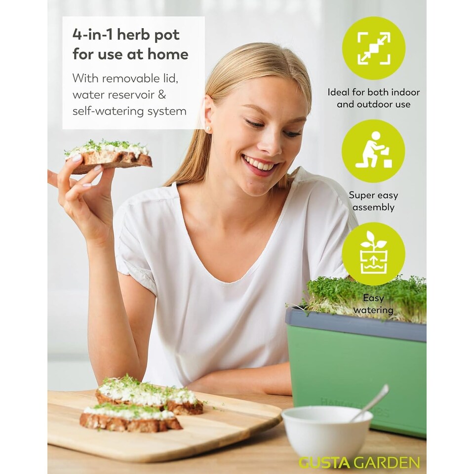 image 1 of Gusta Garden Harry Herbs 4-in-1 herb pot white - plant pot - self-watering system - 0.5L water reservoir & 5L soil capacity
