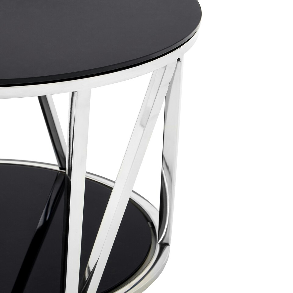 image 1 of Interiors By Premier Modern Round Chrome Finish Side Table, Durable Side Table For Livingroom, Tempered Glass Modern Side Table Silver