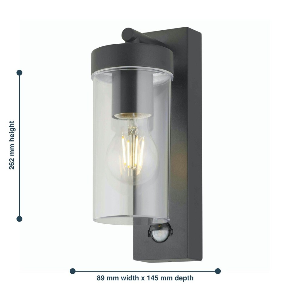 image 1 of Set of 2 Hadron - Black Motion Sensor Outdoor Wall Lights Black | Clear