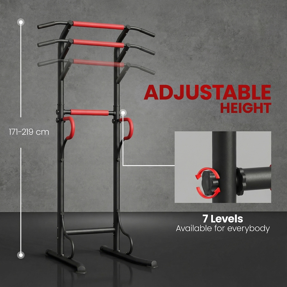 image 1 of HOMCOM Steel Multi-Use Exercise Power Tower Station Adjustable Height w/ Grips