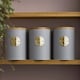 image 3 of Cooks Professional 5 Piece Ribbed Tea, Coffee, Sugar, Biscuit & Bread Cannisters with Bamboo Lids | Stainless Steel Kitchen Storage Bins | Grey & Gold