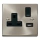 image 1 of SE HOME Satin / Brushed Chrome 1 Gang 13A DP 1 USB Switched Plug Socket Black | Satin Chrome