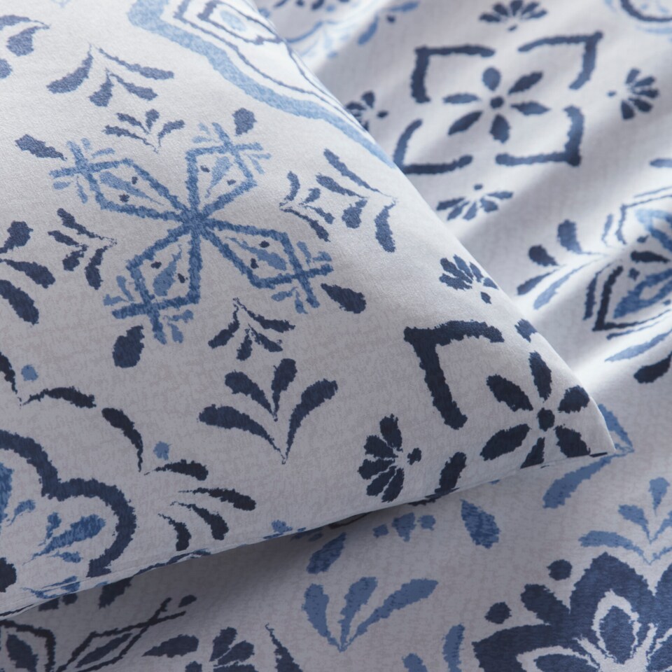 image 1 of Portfolio Home Porto Geometric Bohemian Soft Bedding Duvet Cover Set With Pillowcase | Blue | Double