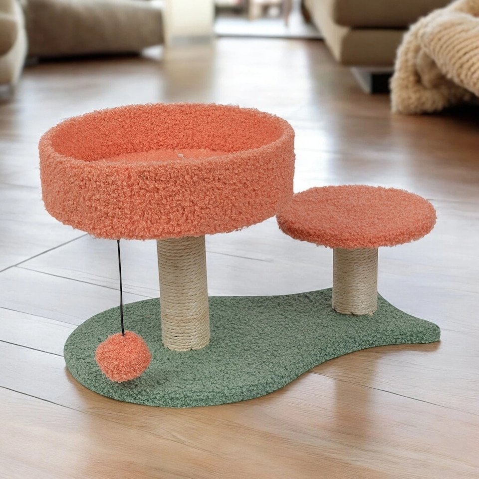 image 1 of Cat Scratch Tree On Stand With Hanging Ball Kitten Claws Scratcher Play Toy Pad