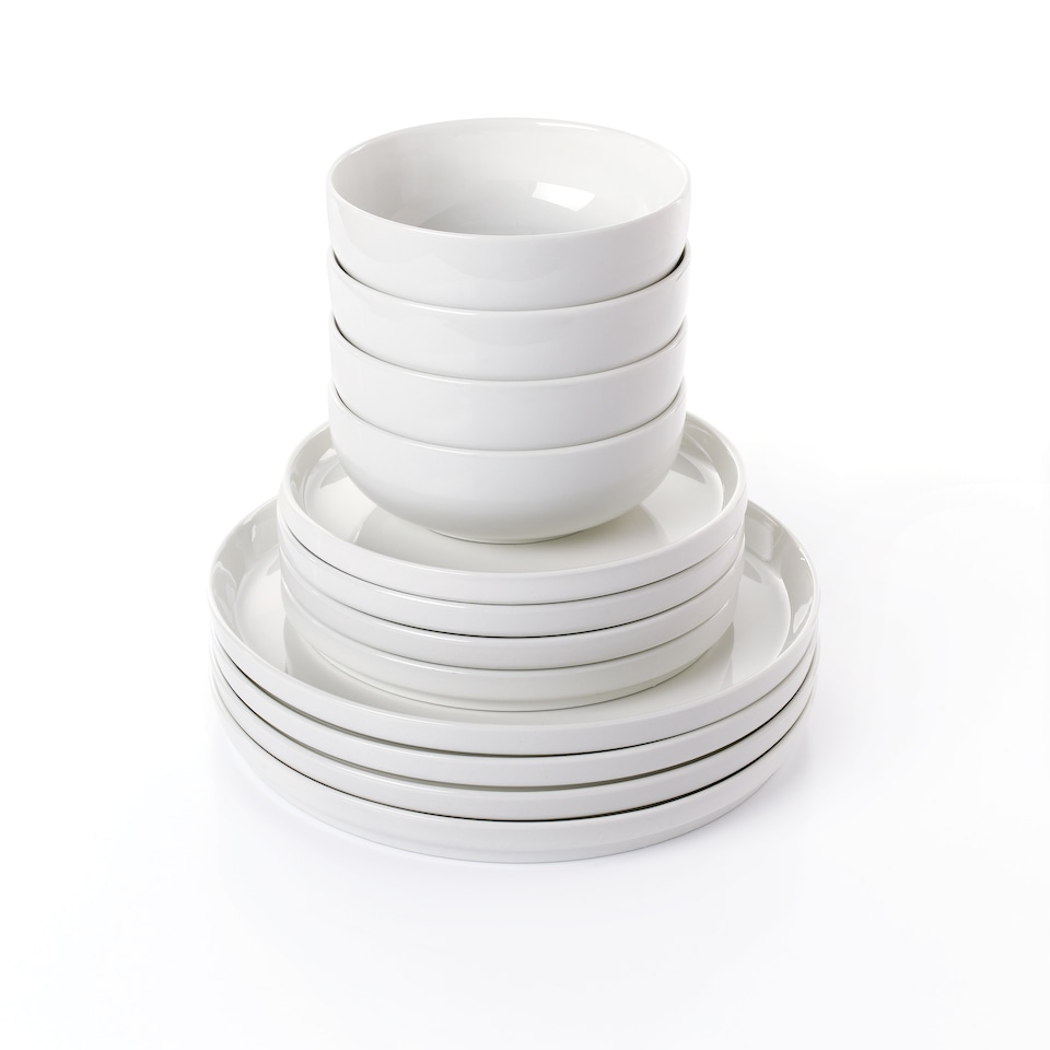 image 1 of Waterside 12pc White Porcelain Lipped Dinner Set