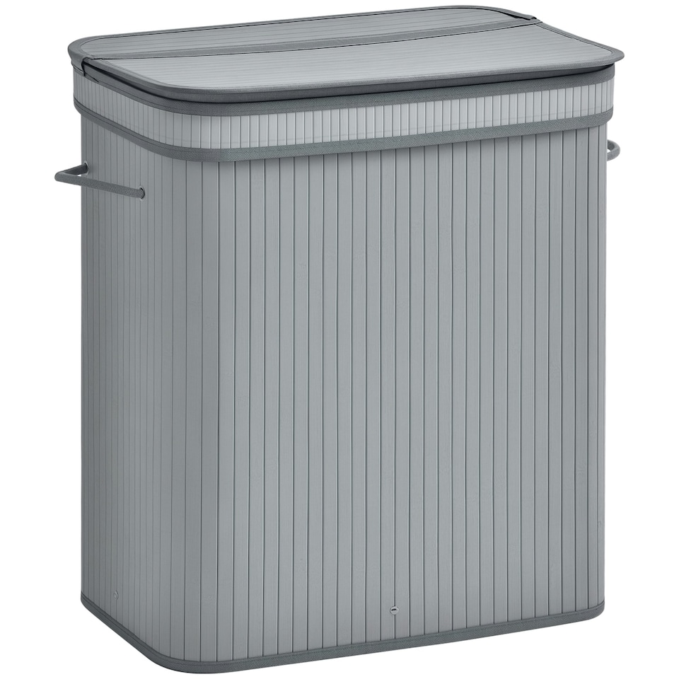 image 1 of HOMCOM 100L Wood Laundry Basket A Compartment Flip Lid Removable Lining Grey