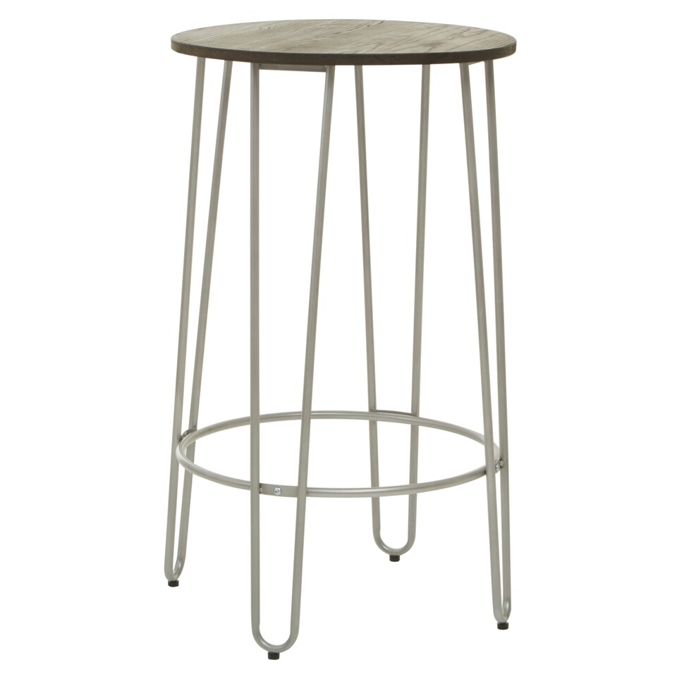 image 1 of Interiors by Premier Set of 3 Silver Frame Bar Table Stool Set , Hairpin Stool for Kitchen Counter, Elm Wood Metal Frame Stool