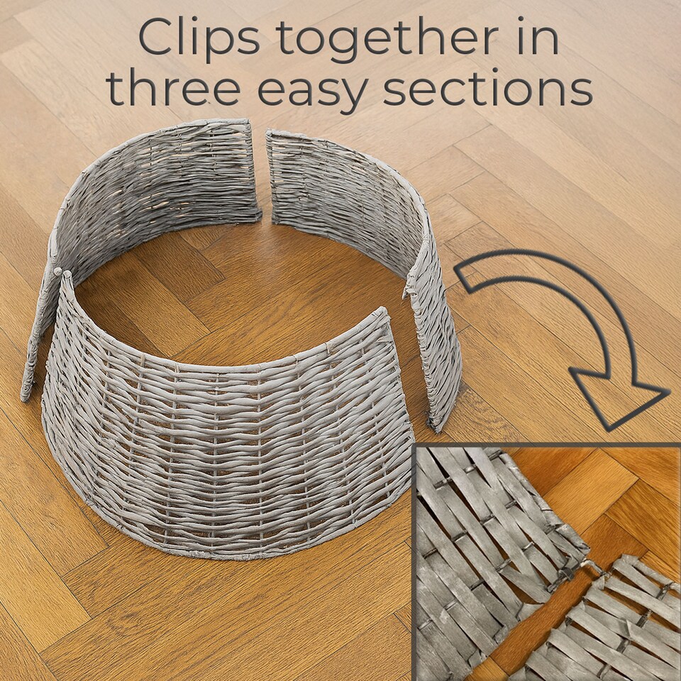 image 1 of Neo Grey Willow Christmas Tree Skirt Natural Rustic Handwoven Half Split Willow Base Cover Hider Collar