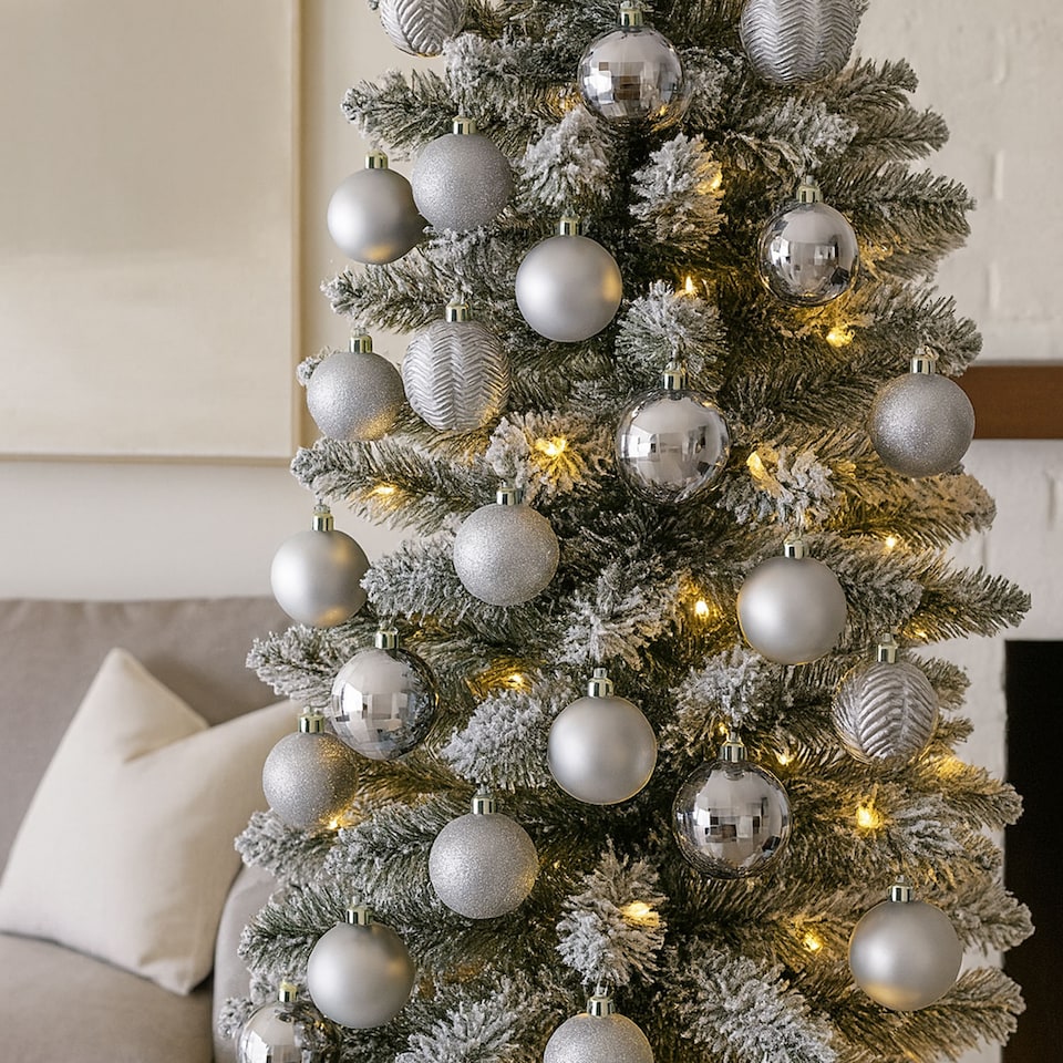 image 1 of Christmas Tree Ornaments Baubles Set | Silver | Silver