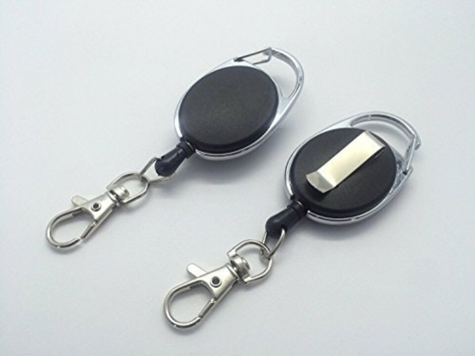 image 1 of Pack Of 6 Black Retractable Key Reel - Recoil Cord Key Ring Pull Chain Belt Clip