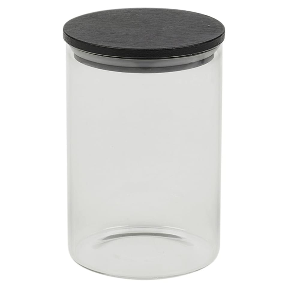 image 1 of Clear Glass Cylinder Storage Jars With Black Lid Airtight Coffee Tea Sugar Spice | Clear | Clear | Single 575ml Jar